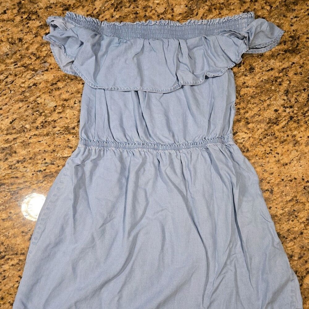 Express Women's Chambray Off-the-Shoulder Dress light wash denim | Small